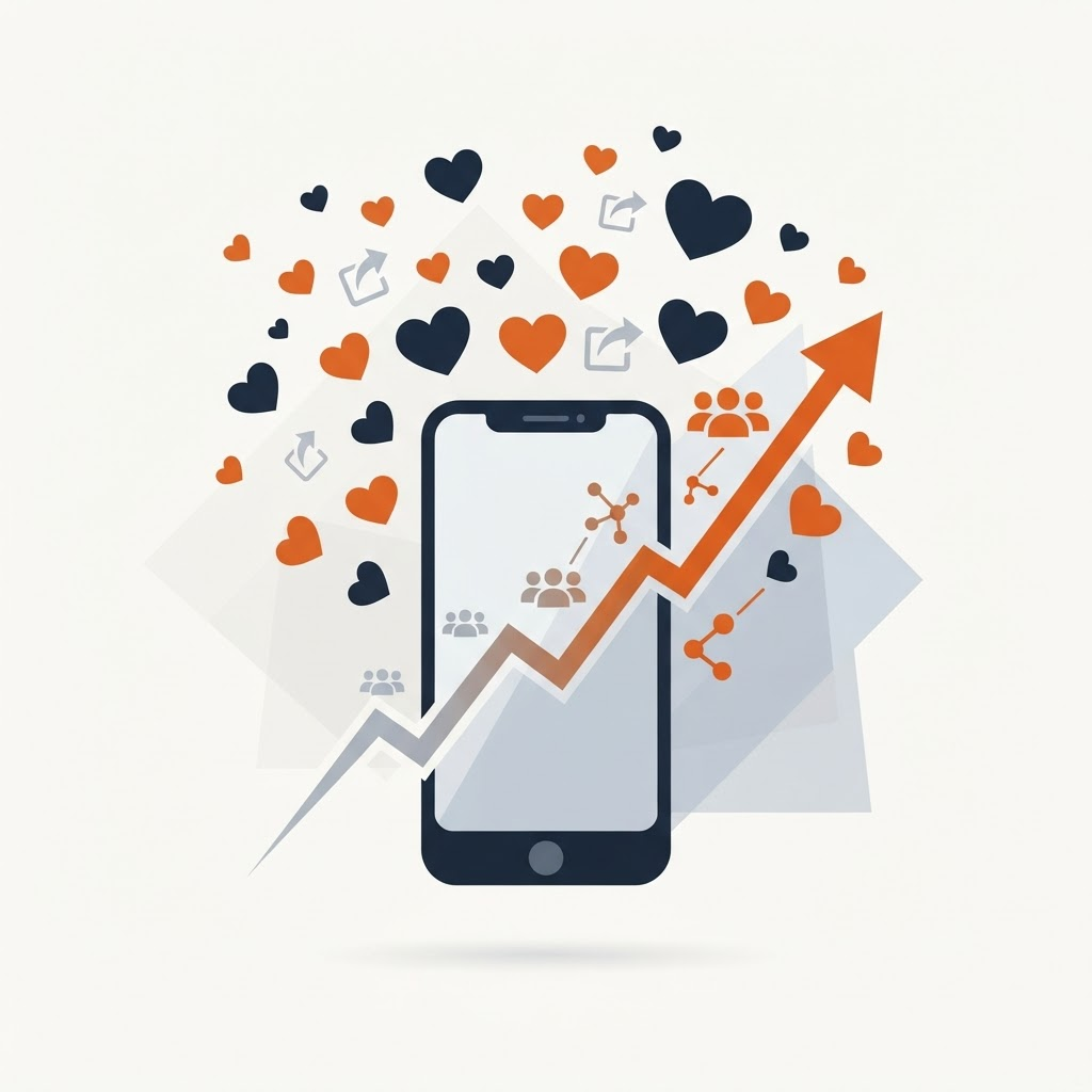 Illustration of a smartphone with an upward follower growth chart, representing the movement's viral spread on Instagram